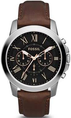 FOSSIL Grant Chronograph Black Dial Brown Leather Men's Watch - BRAND NEW