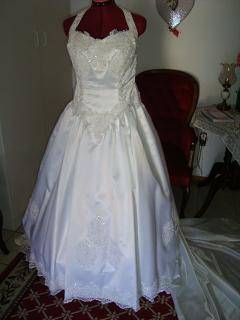 white satin halter neck WEDDING DRESS - SIZE 36