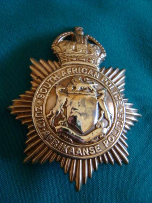 large old brass S A Police BADGE - ZUID AFRICAN POLITIE