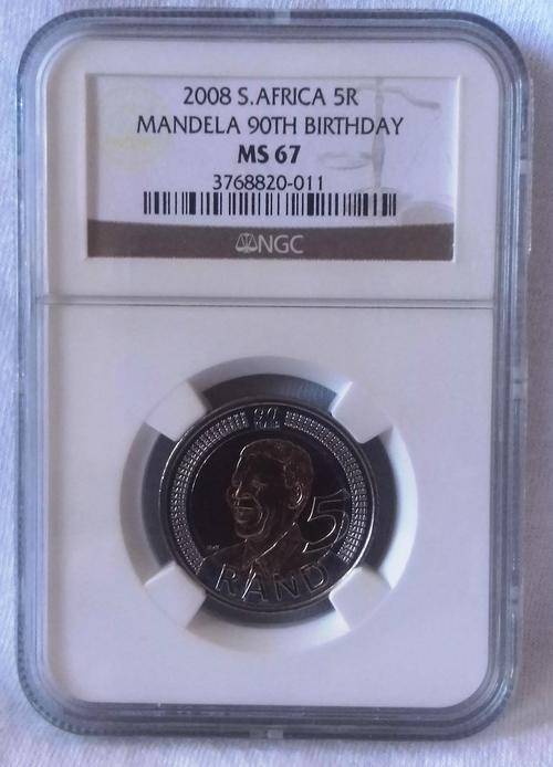 # COLLECTORS # 2008 Mandela 90th Birthday R5 NGC Graded  "MS67"