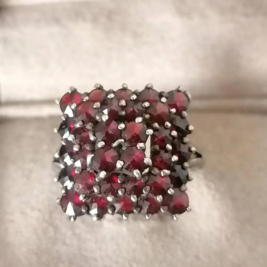 A sterling bohemian garnet cluster ring