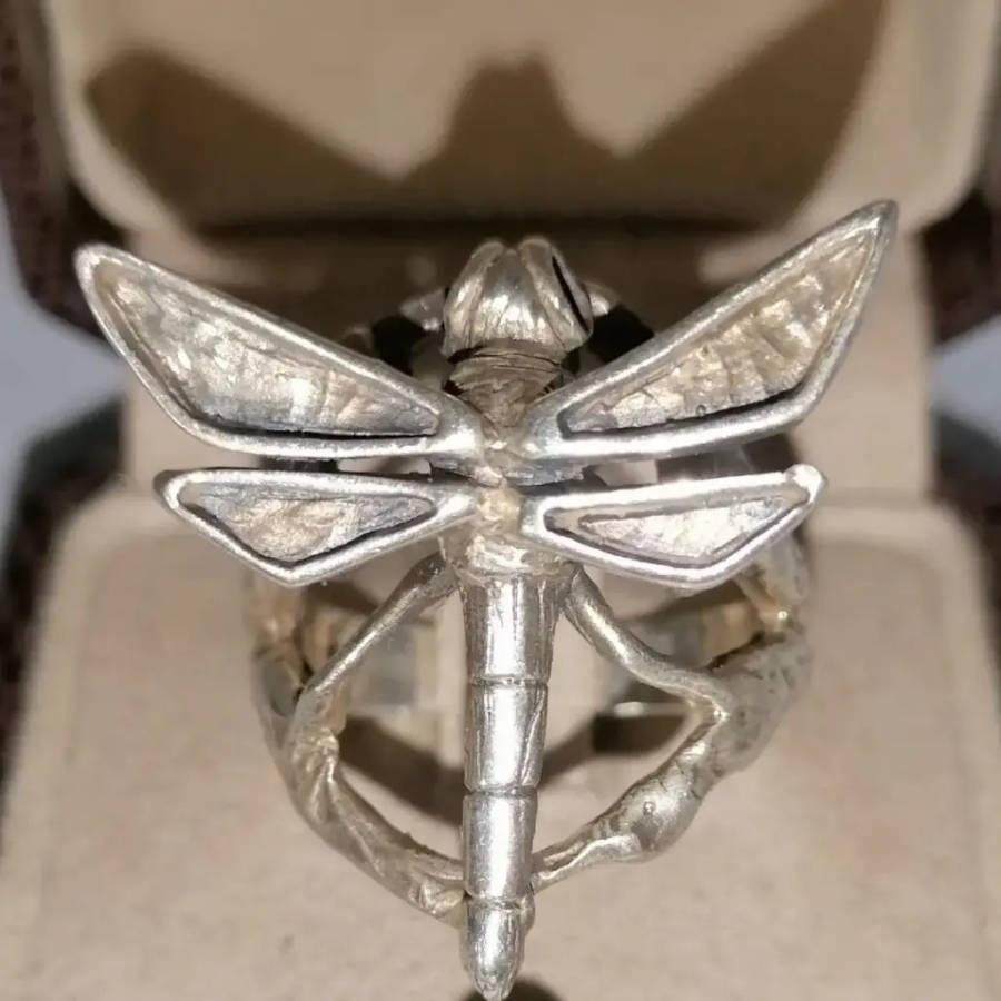 A beautiful artisan sterling dragonfly ring