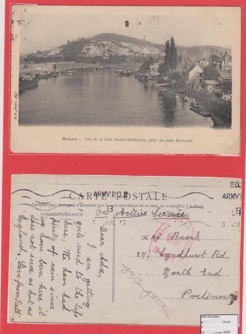 World War 1 post card  1917 . Field Censored