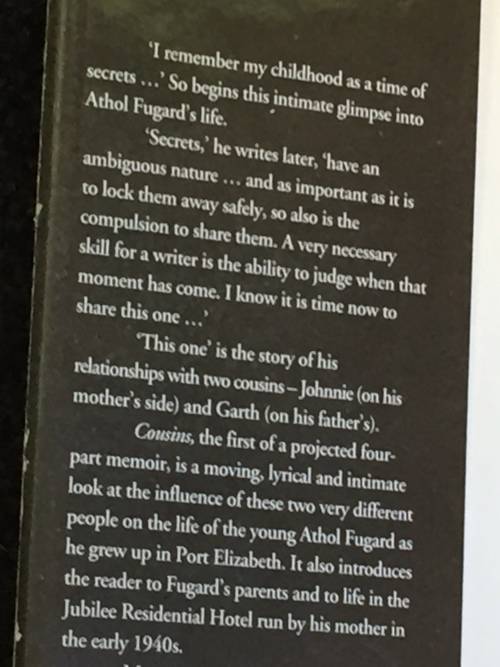 Athol Fugard: Cousins: A Memoir | Signed and inscribed by Athol Fugard
