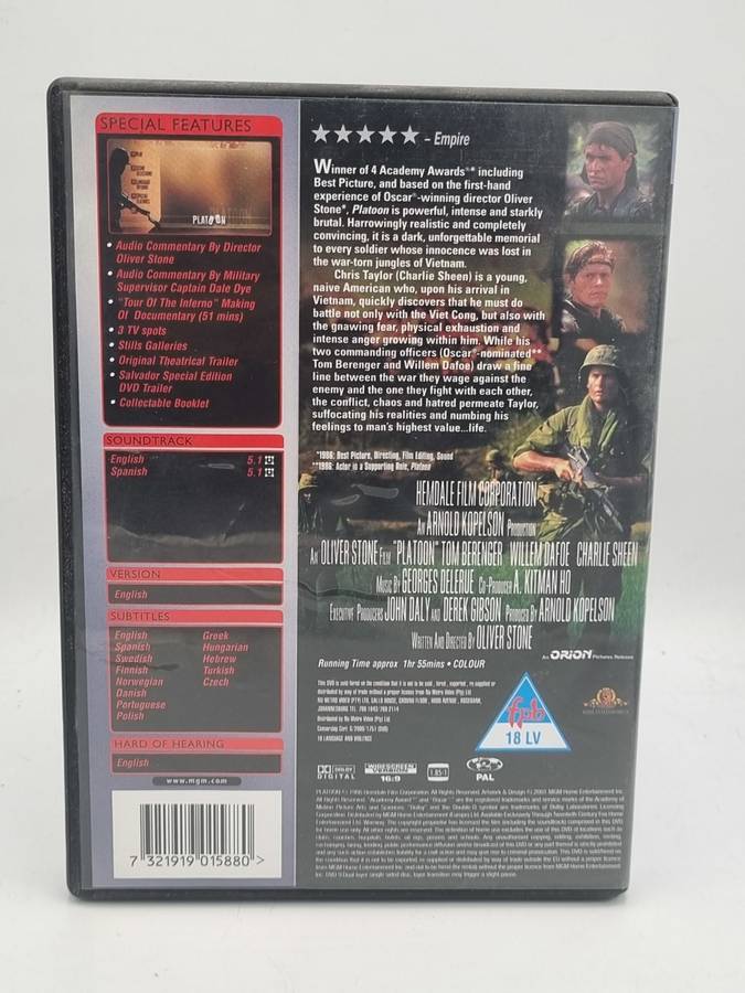 Platoon DVD - Tom Berenger, Willem Dafoe & Charlie Sheen