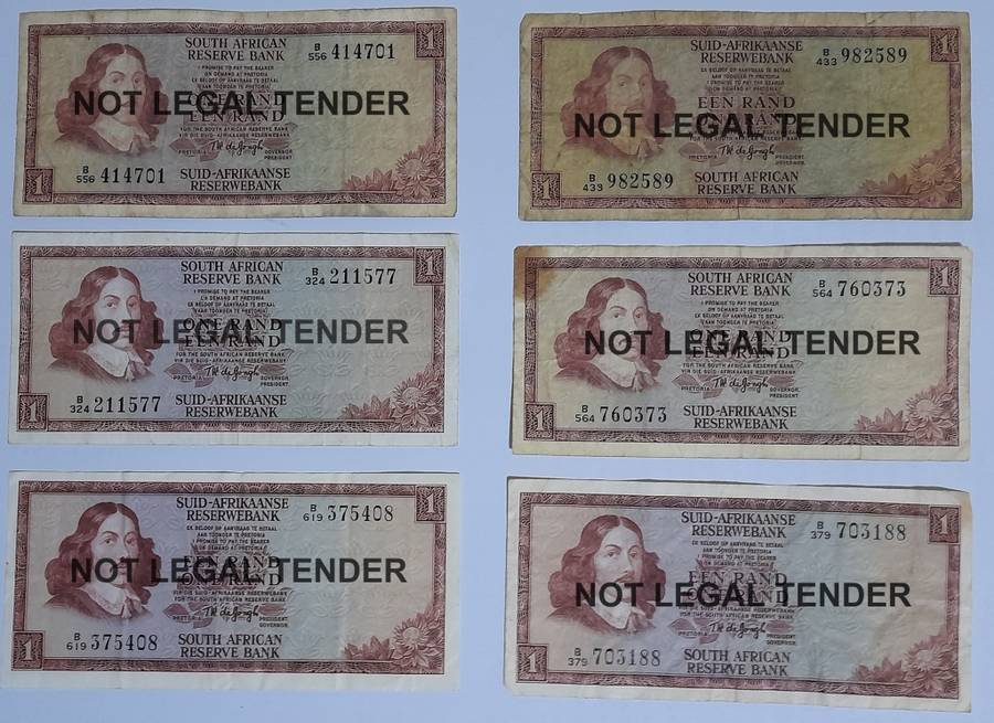 MIX LOT OF SOUTH AFRICAN BANK NOTES (ONE RANDS, TWO RANDS, FIVE RAND)