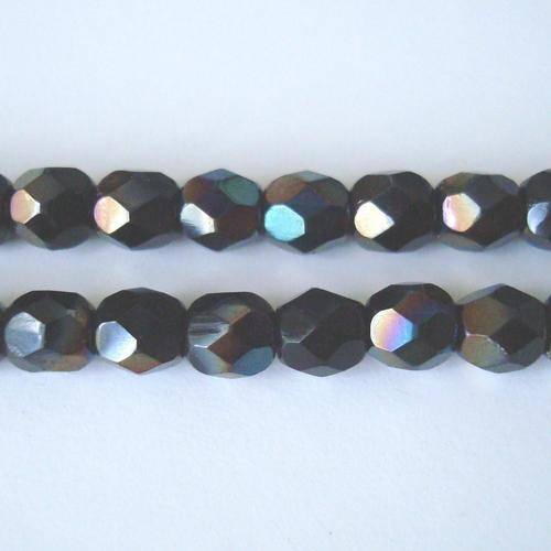 Czech Fire Polished 4mm 100pc - Jet coated - oil-slick