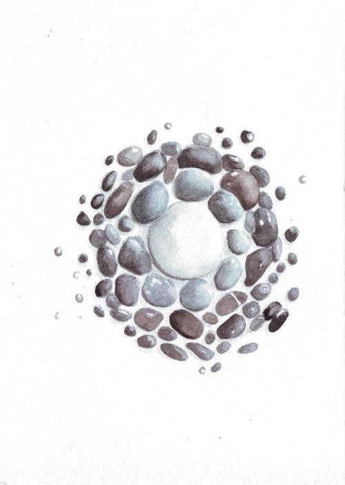 Original watercolor beach decor pebbles grey black white painting