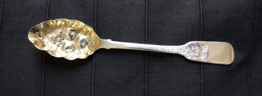 Unusual and Delicate Embossed BERRY Spoon Hallmarked Exeter, 1831
