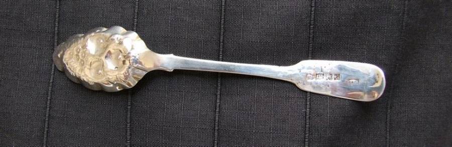Unusual and Delicate Embossed BERRY Spoon Hallmarked Exeter, 1831