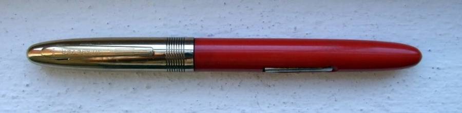 Vintage USA Wearever Fountain Pen, red with gold cap, engraved.