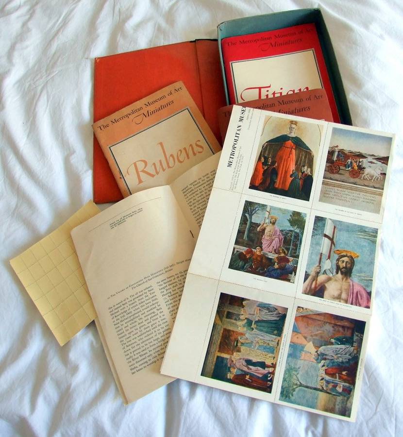Collection of METROPOLITAN MUSEUM OF ART MINIATURES, 14 books in 3 boxes, published c1954