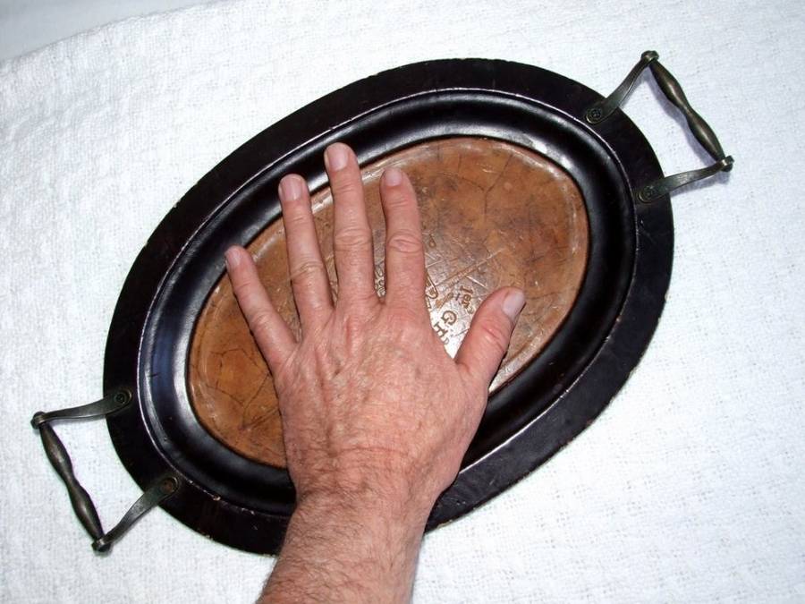 Rare! PICHON LONGUEVILLE 1877 LEATHER COVERED VINTNER'S TRAY WITH BRONZE HANDLES