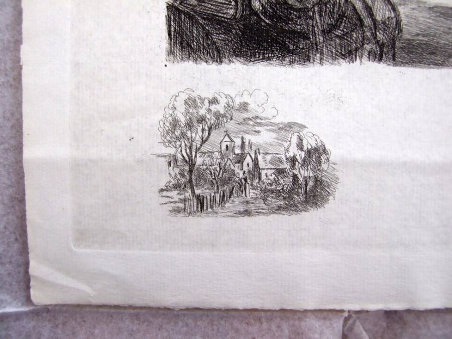 Excellent vintage etching - scholar`s alcove.