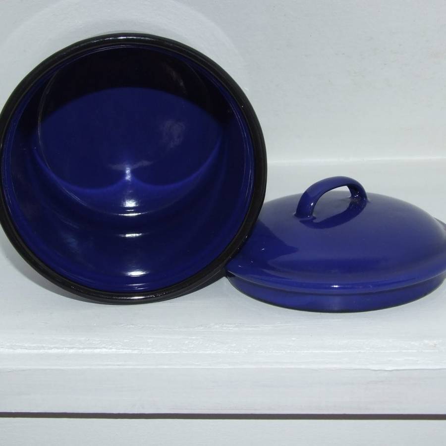 R150 · Excellent Blue Enamel Lidded Container 170mm tall