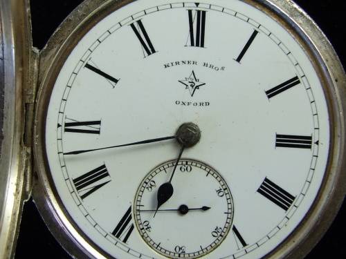 Antique hallmarked silver case with Kirner Bros. Oxford fusee,  wind key pocket watch, 1884 Working.