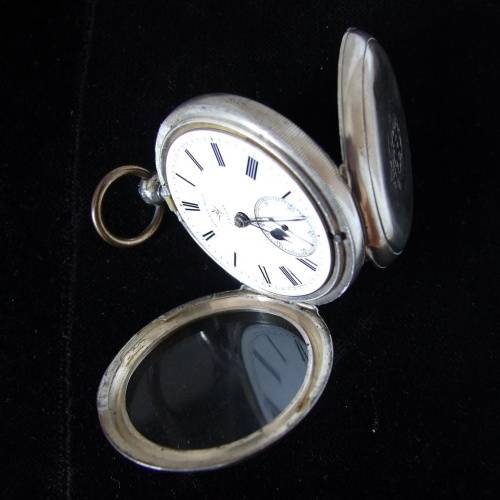 Antique hallmarked silver case with Kirner Bros. Oxford fusee,  wind key pocket watch, 1884 Working.