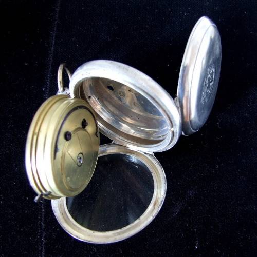 Antique hallmarked silver case with Kirner Bros. Oxford fusee,  wind key pocket watch, 1884 Working.