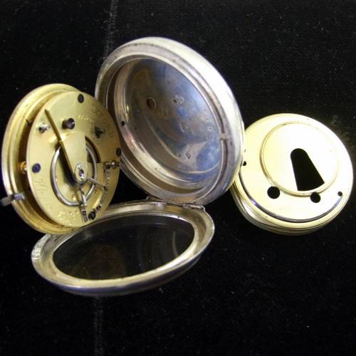 Antique hallmarked silver case with Kirner Bros. Oxford fusee,  wind key pocket watch, 1884 Working.