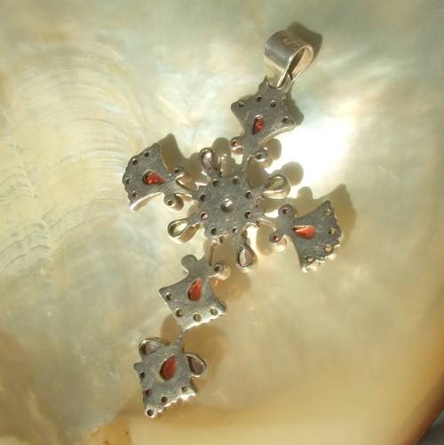 Vintage Sterling Silver Cross with  garnets, amethyst, peridot and blue topaz