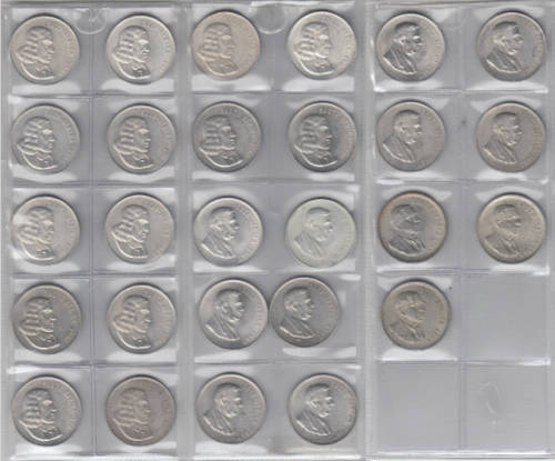 Republic of South Africa : 27 x SILVER R1 Coins (Bid per coin to take all 27)
