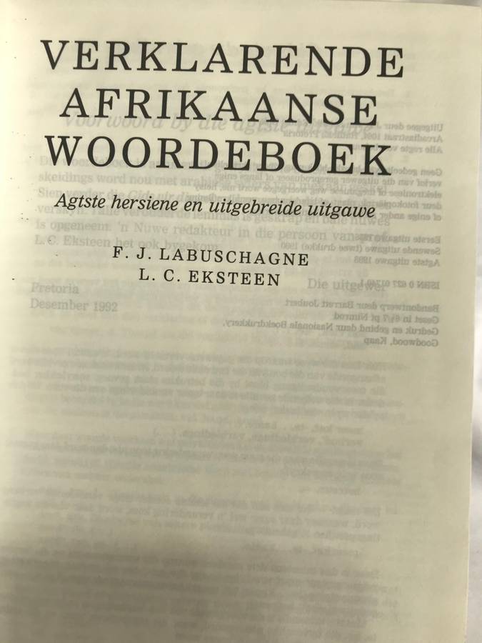Verklarende Woordeboek Labuschagne.Eksteen