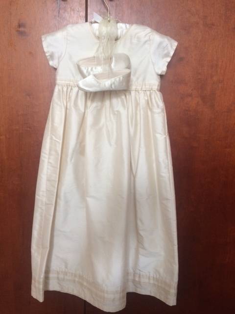 Mothercare 100% silk christening gown with matching slippers