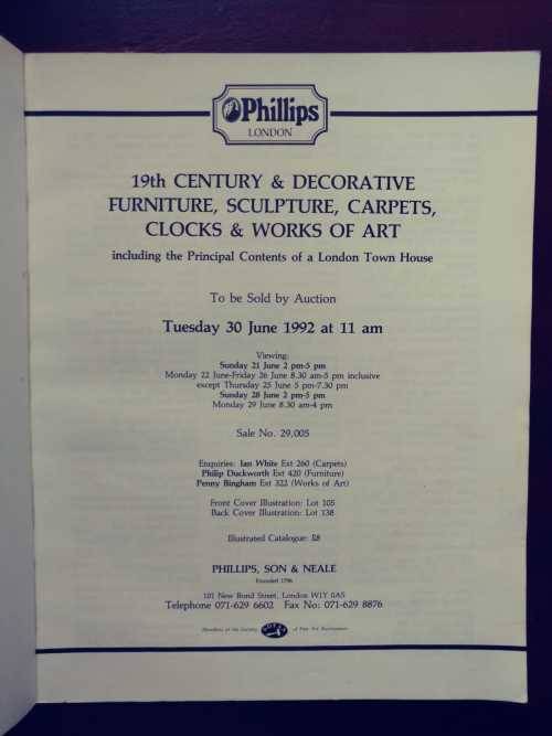 Phillips London, 1992 Catalogue - 19th Century and Decorative Furniture, Sculpture, Clocks, etc.