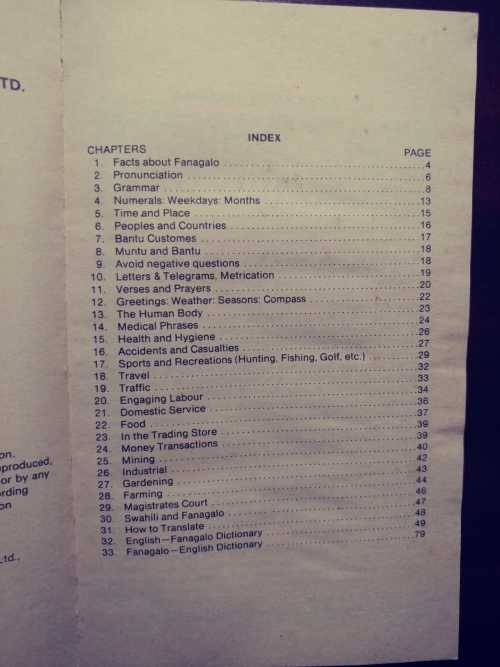 Fanagalo - Phrase-Book Grammar and Dictionary