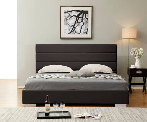 Hazlo Finnegan Faux Leather Bed Base with Headboard - Queen Brown