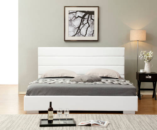 Hazlo Finnegan Faux Leather Bed Base with Headboard - Queen Brown