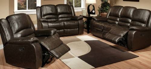 Hazlo Roma 3 Piece Recliner Sofa Set (Genuine Leather Uppers) 6 Seater Brown Lounge Suite