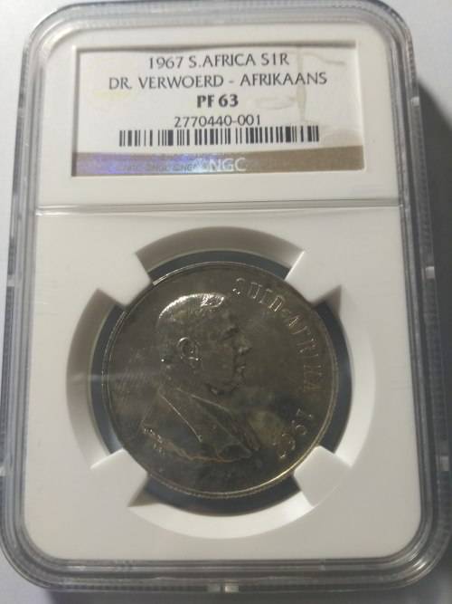 1967 Afrikaans PF63 Silver R1 graded by NGC.