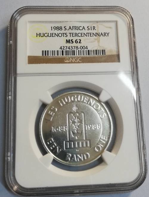 1988 Huguenots tercentennary Silver R1 NGC MS62