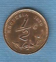 Rhodesia 1970 Half Cent Coin View scans