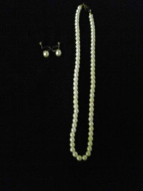 Vintage Pair of Screw on Pearl Earrings and Pearl Necklace