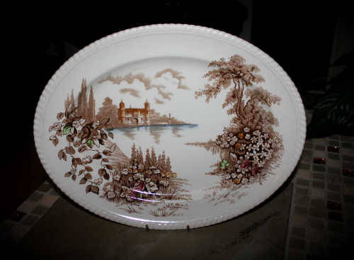Vintage "CASTLE ON THE LANE" Johnson BROS Oval Platter 354x280mm England Pat.no118580 hand engraved