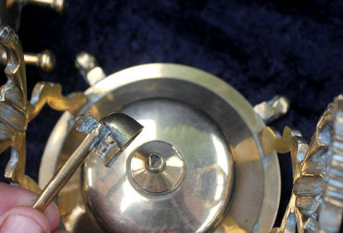 Brass Kettle on Stand with Burner- snuffer hinge broken 1.295kg -290x180x150mm