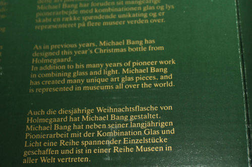 Collectable 1994 Holmegaard Christmas Bottle and 4 Dram Glasses designed by Michael Bang-Denmark