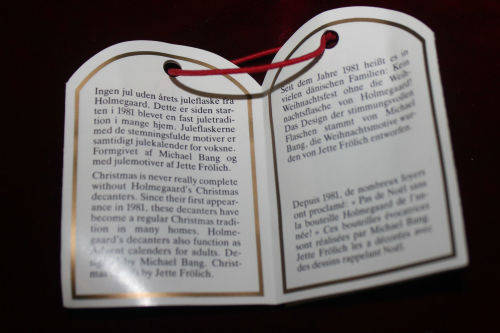 Collectable 1994 Holmegaard Christmas Bottle and 4 Dram Glasses designed by Michael Bang-Denmark