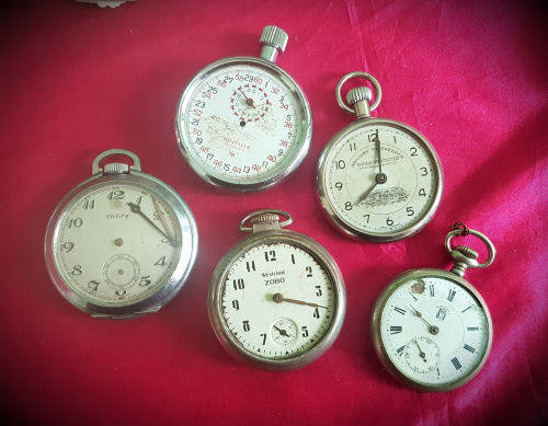 5 antique/Vintage Mechanical Pocket watches x 4 and 1 Stop watch -all need repairs
