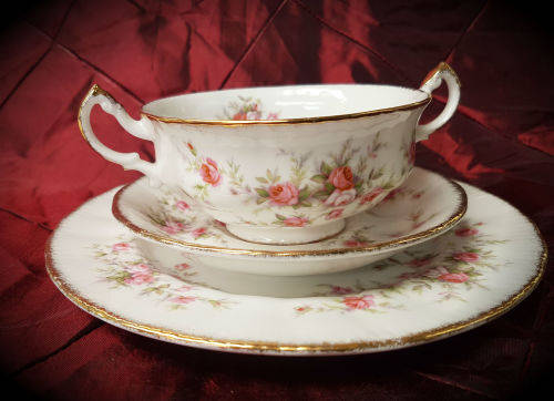 Vintage 1966- Paragon Victoriana Rose - SOUP TRIO-  fine bone china-never been used 7 Available