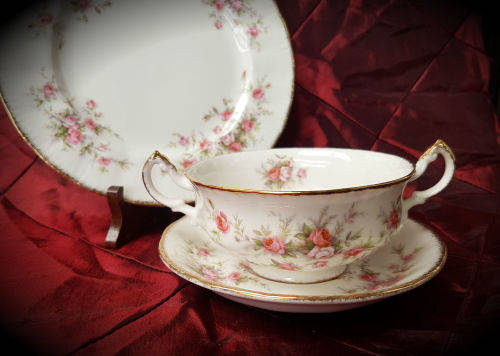 Vintage 1966- Paragon Victoriana Rose - SOUP TRIO-  fine bone china-never been used 7 Available