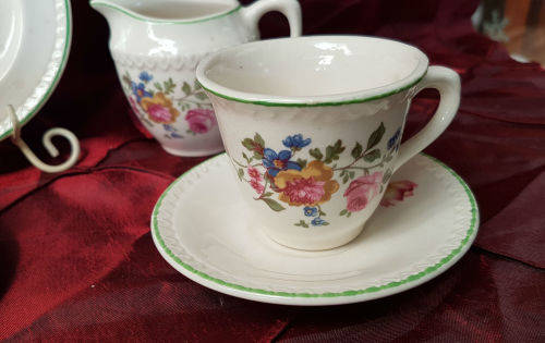 2 small Vintage Porcelain duo's and a Creamer-both Side plates with hairline Cracks