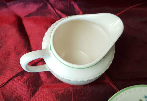2 small Vintage Porcelain duo's and a Creamer-both Side plates with hairline Cracks