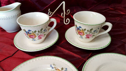 2 small Vintage Porcelain duo's and a Creamer-both Side plates with hairline Cracks