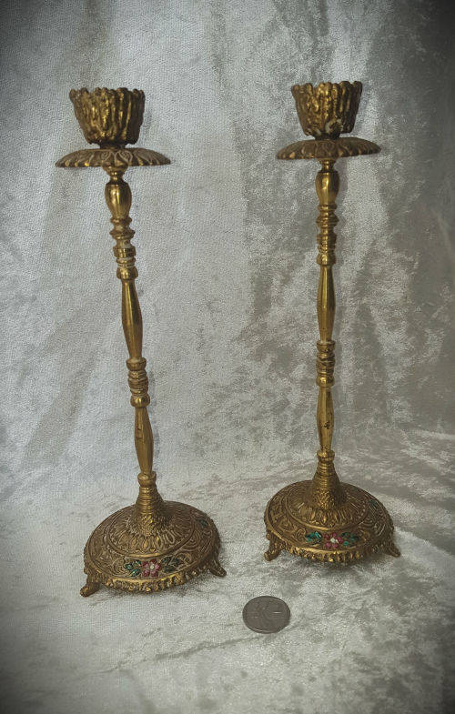 Vintage Tamar Brass Shabbat Candlesticks Made In Israel- 240mm