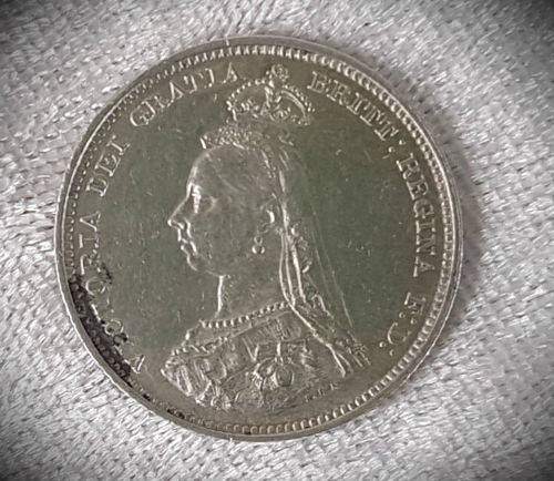 1887 United Kingdom .925 SILVER 6 Pence - Victoria 2nd portrait; 1st reverse