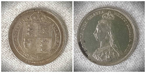 1887 United Kingdom .925 SILVER 6 Pence - Victoria 2nd portrait; 1st reverse