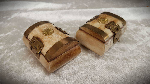 2 Hand Made Bone and Brass Trinket Boxes 30x55x45mm